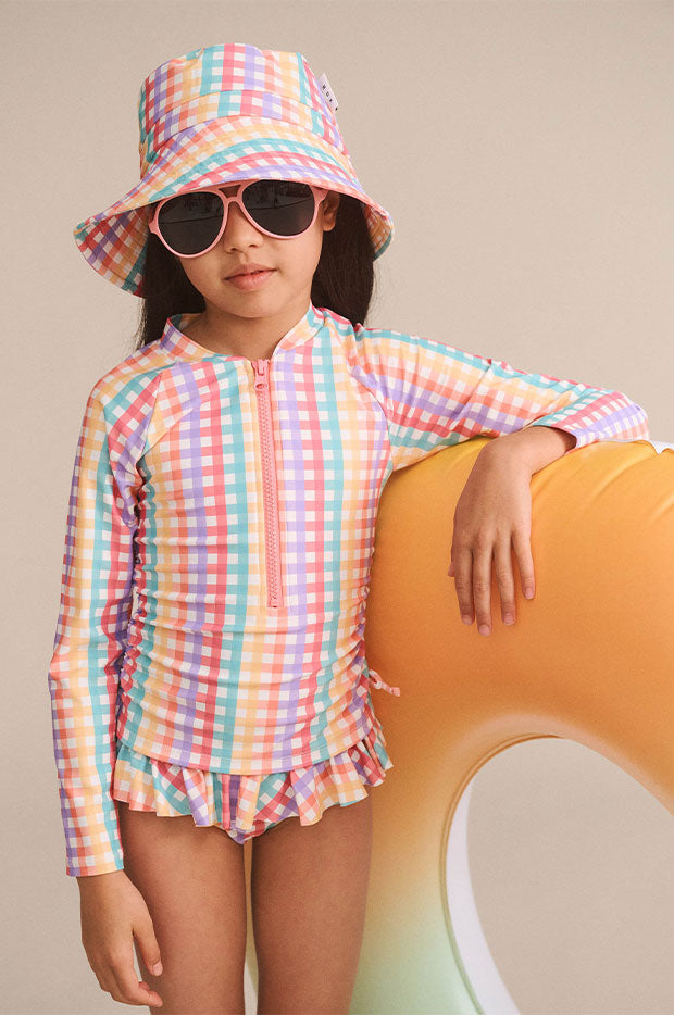 Girls Rainbow Check Frill Sunsuit