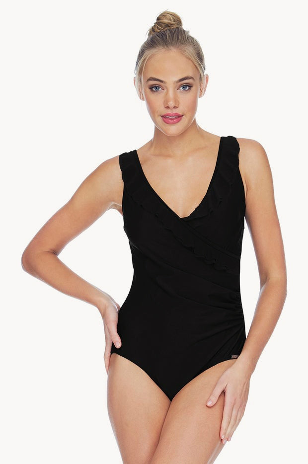 Jantzen Frill Cross Over One Piece Black Swimwear Galore Au