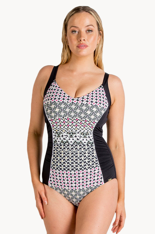 Geometric E/F Cup Ruched One Piece