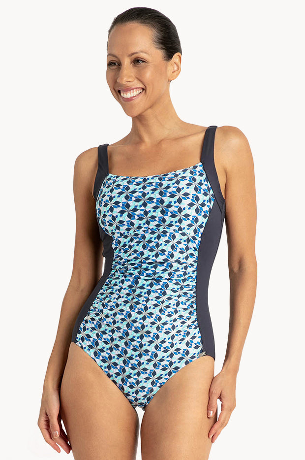 Deco Ruched Square Neck One Piece
