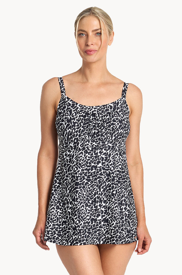 Jantzen Select Empire Swim Dress Leopard In Black, Size 16 Au
