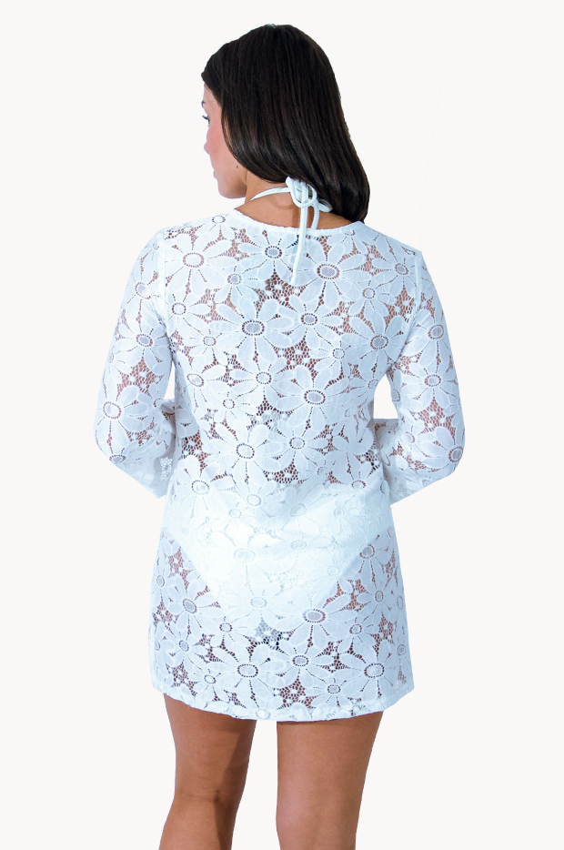 J.valdi - Floral Crochet Bell Sleeve Tunic - White | Swimwear Galore US