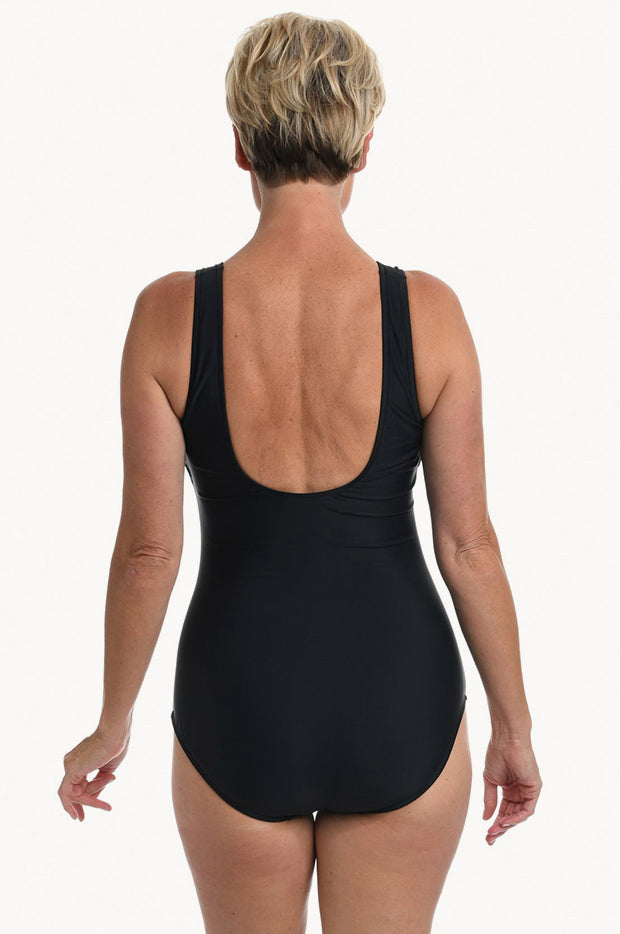 Maxine - Tonal Hi Neck One Piece - Black/Blue | Swimwear Galore US