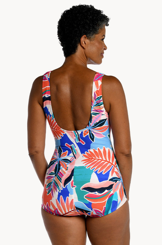 Tropical Abstraction Shirred One Piece