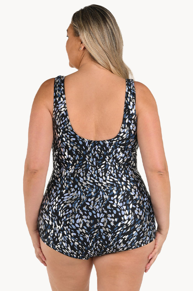 Brushstroke Shimmer Shirred One Piece +