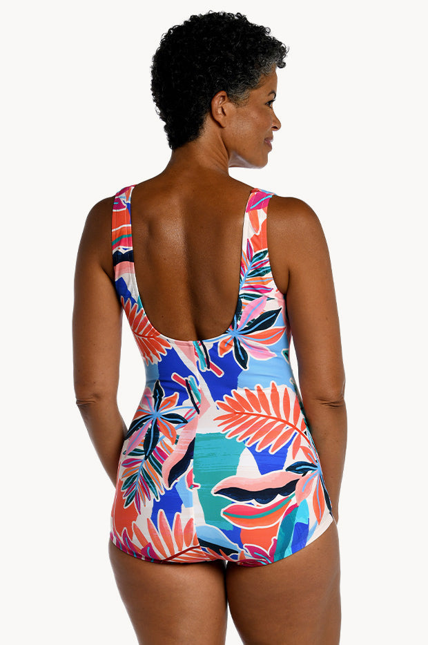 Tropical Abstraction Shirred One Piece +