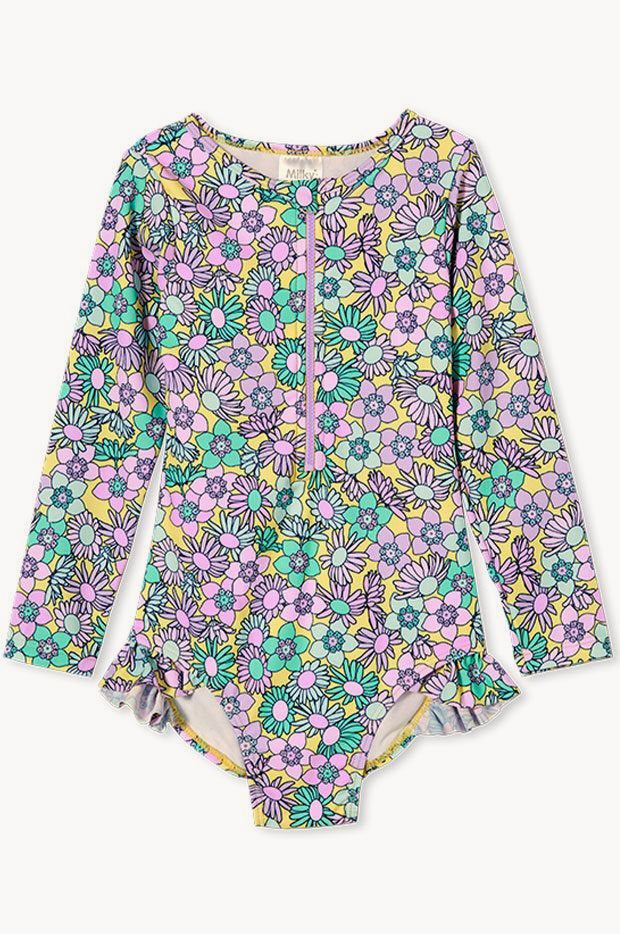 Toddler Girls Retro Long Sleeve Sunsuit