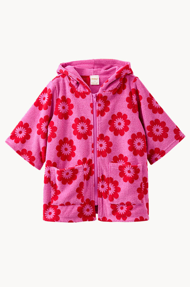 Girls Red Floral Terry Towel Cover Up