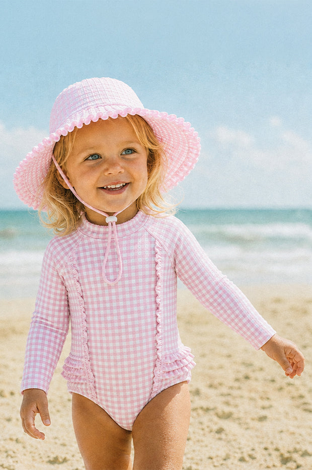 Girls Gingham Swim Sunhat