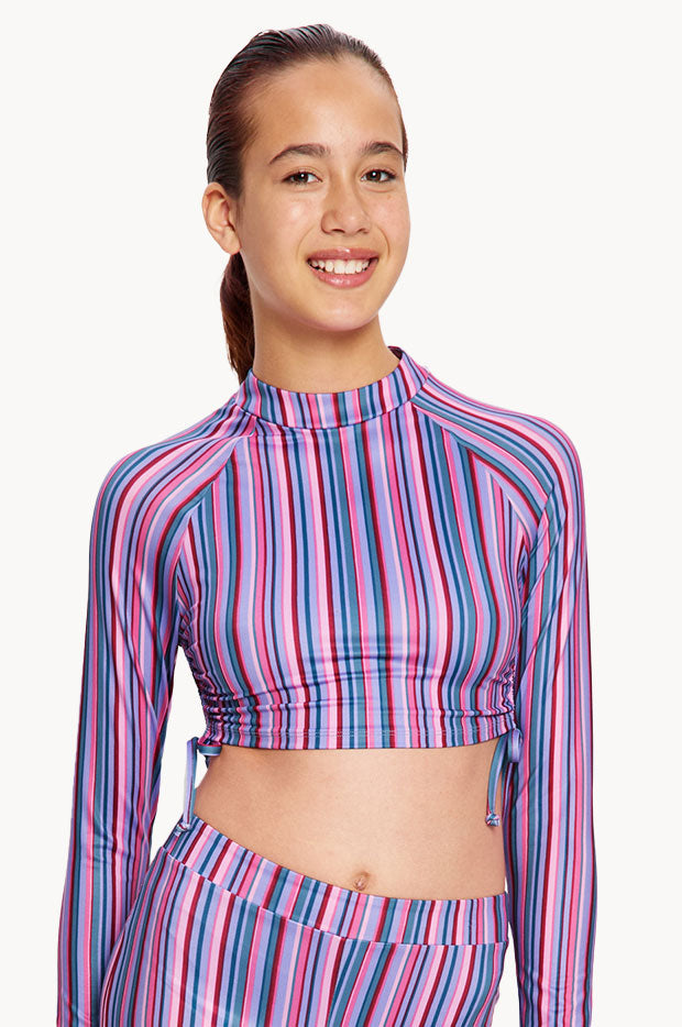 Girls Stripe Long Sleeve Crop Suntop