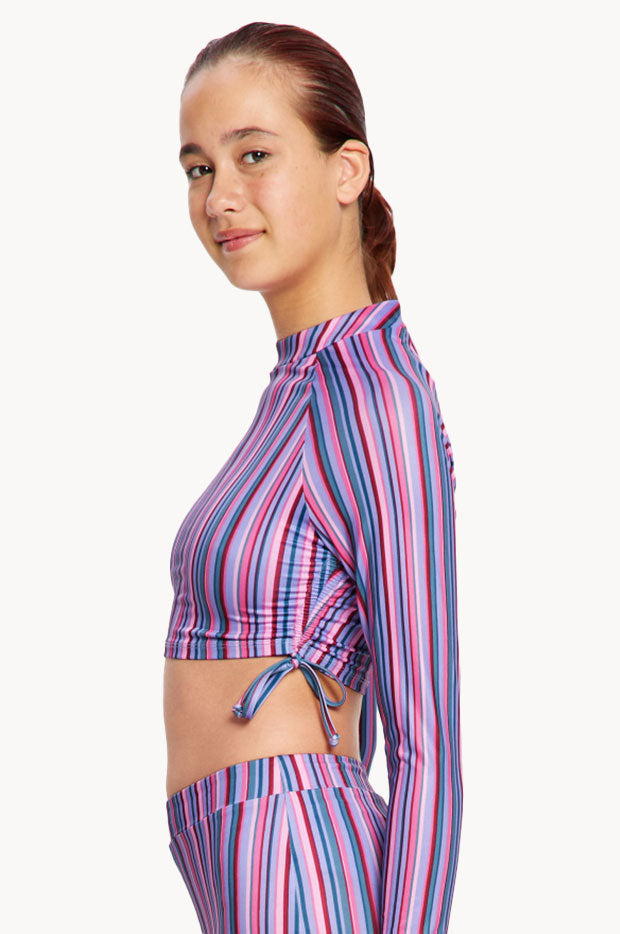 Girls Stripe Long Sleeve Crop Suntop