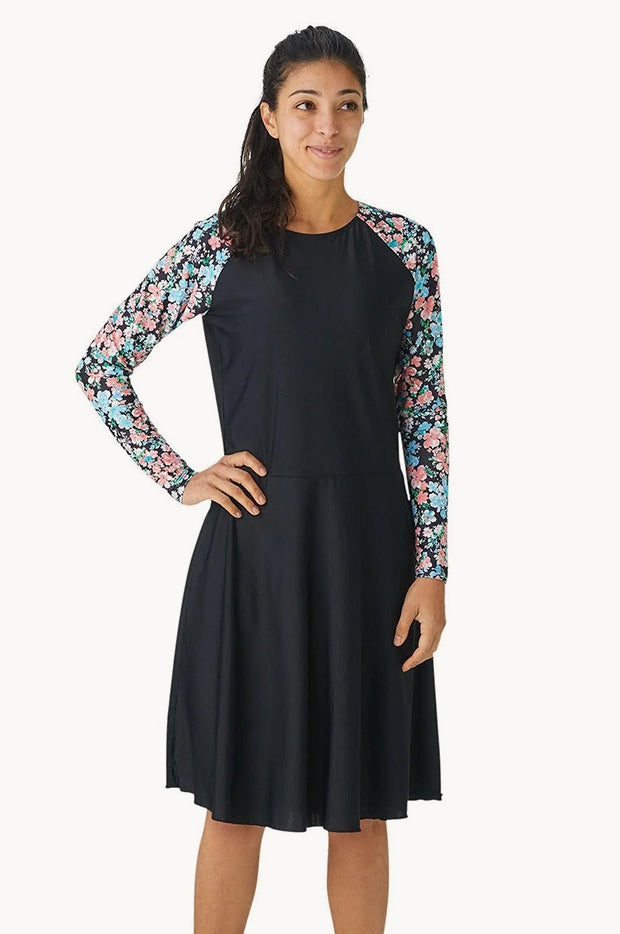 Modest Mermaid - Floral Swim Dress - Black/Multi | Swimwear Galore US