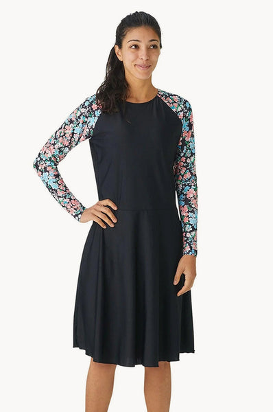chinese dress ladies Modest Mermaid - Floral Swim Dress - Black/Multi