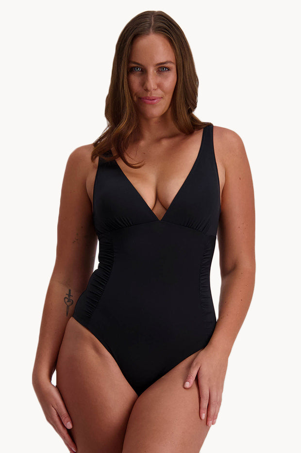 Contours Side Ruched Plunge One Piece
