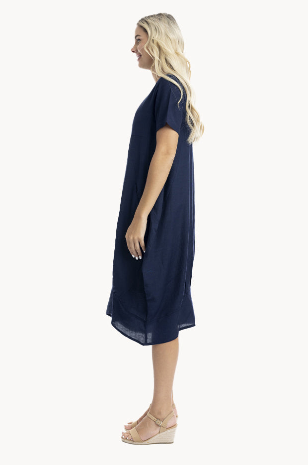 Orientique Essentials Linen Blend Bubble Dress Navy Swimwear
