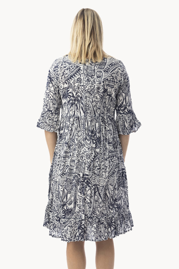 Aksharay Frill Sleeve Pleat Dress