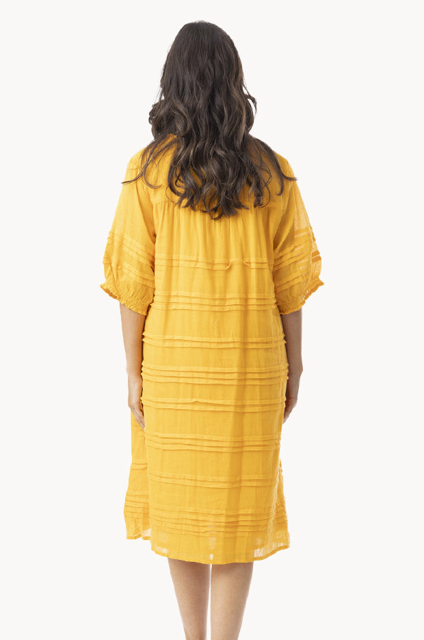 Orientique - Essentials Cotton Gauze Pleated Dress - Size 18 - Saffron