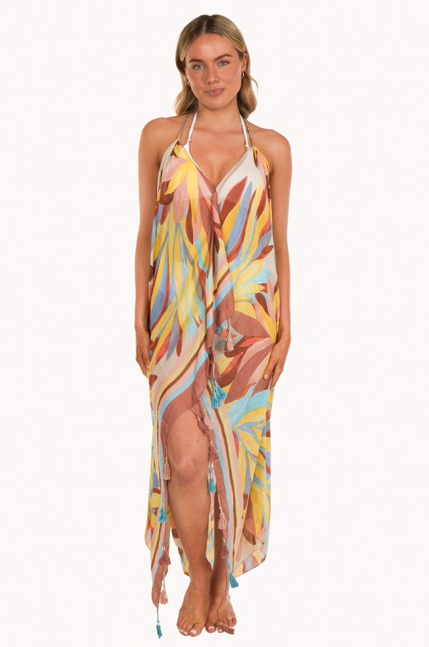 Pool To Party - Paradise Found Maxi Halter Top Dress - Size O/s - Multi - Swimwear Galore Pool To Party - Paradise Found Maxi Halter Top Dress - Size O/s - Multi - Swimwear Galore