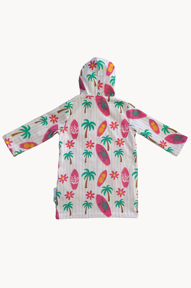 Kids Palm Surf Hooded Towelling Robe 7-11Y