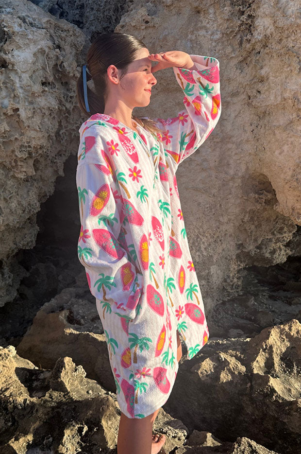 Kids Palm Surf Hooded Towelling Robe 5-7Y