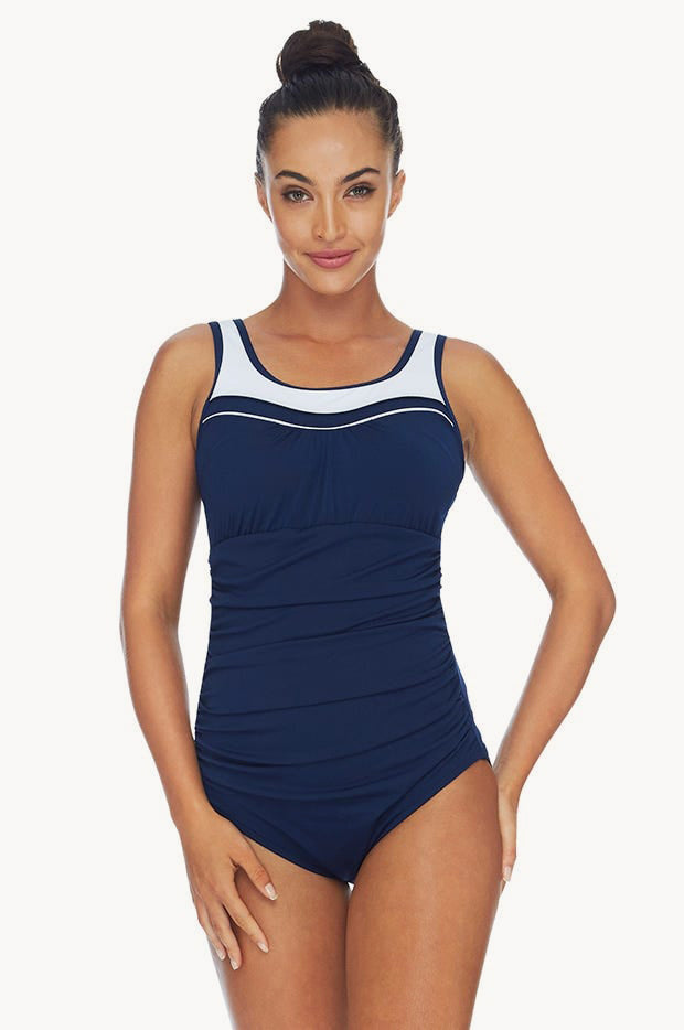 Chic Notched Half Sleeve One-Piece Swimwear