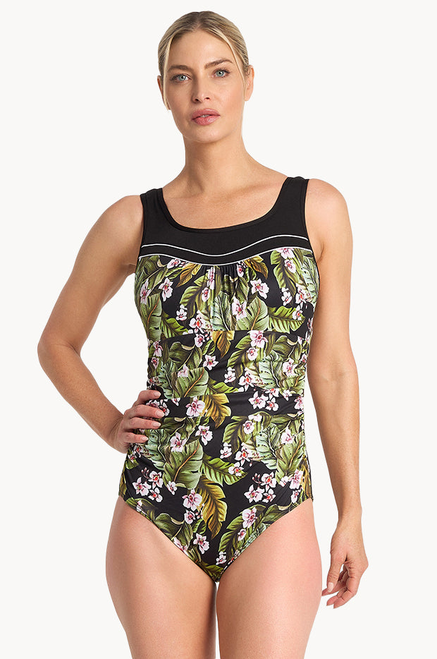 Leafique Ruched Scoop One Piece