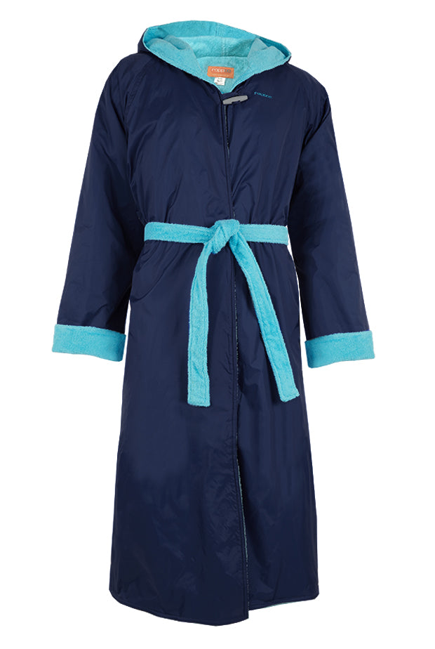 Rappco - Teen Waterproof Hooded Towelling Robe 10Y+ - Navy/Aqua
