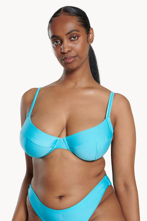 Raq Apparel Shimmer FF G Cup Balconette Bra Aqua Swimwear Galore AU