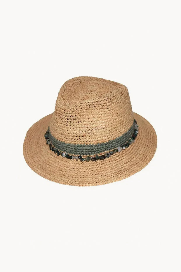 Khaki Bead Wide Brim Trilby Hat