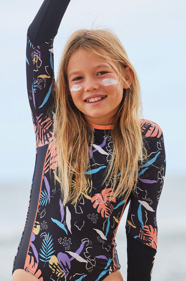 Roxy - Girls Active Sunsuit - Black/Multi | Swimwear Galore US