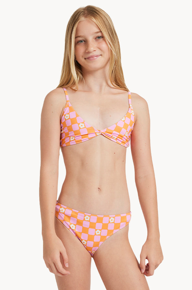 Girls Flower Check Tri Set