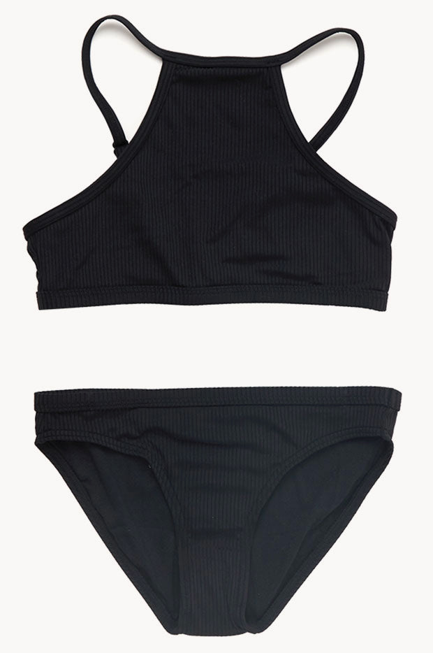 Rip Curl Girls Lux Rib High Neck Crop Set Black Swimwear