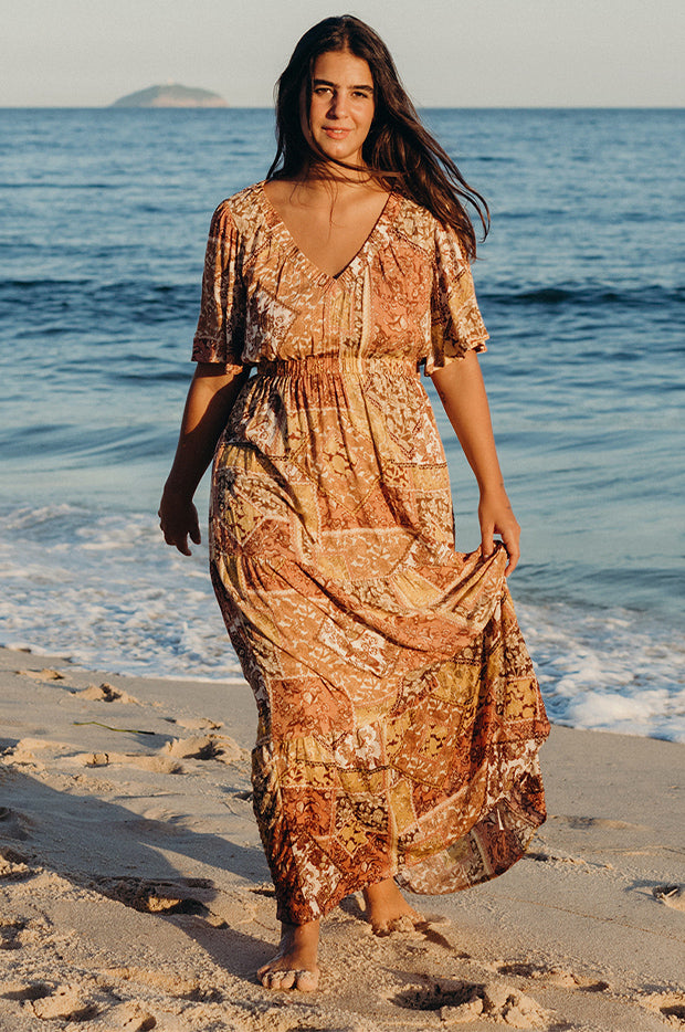 Rip Curl - Wanderer Maxi Dress - Maroon | Swimwear Galore US Rip Curl - Wanderer Maxi Dress - Maroon | Swimwear Galore US
