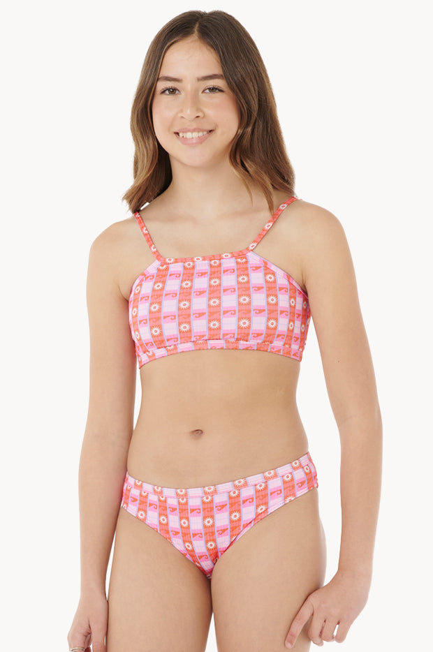 Girls Sunset Check Rib Crop Set