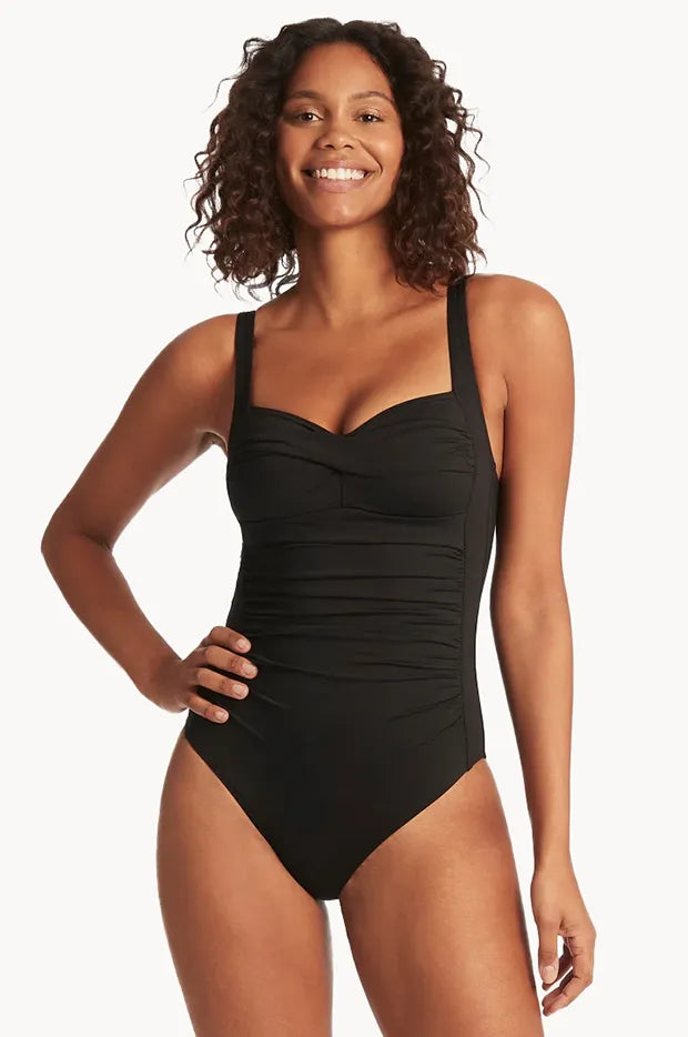 Sea Level Eco Essentials Twist Front One Piece Black Swimwear Galore AU