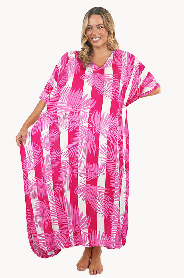 Stripe Leaf Long Kaftan