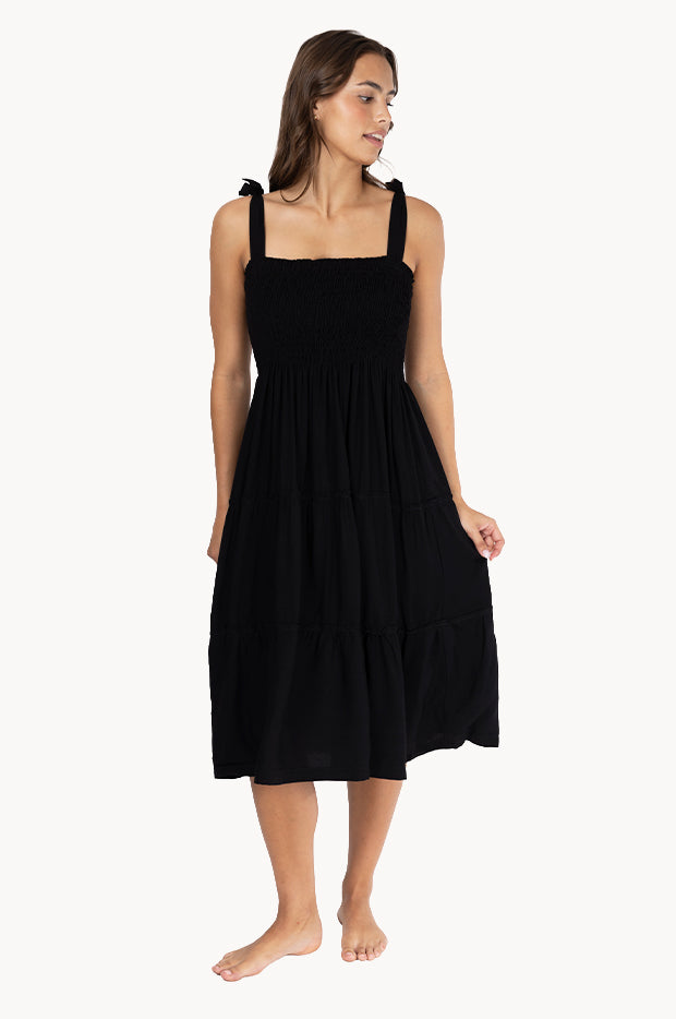 Plain Tie Up Smock Dress