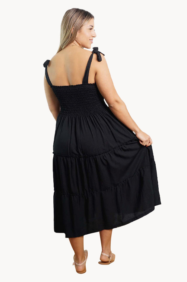 Sundrenched - Plain Tie Up Smock Dress - Black | Swimwear Galore EU