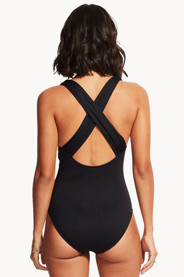 Seafolly Collective Cross Back One Piece Black Swimwear