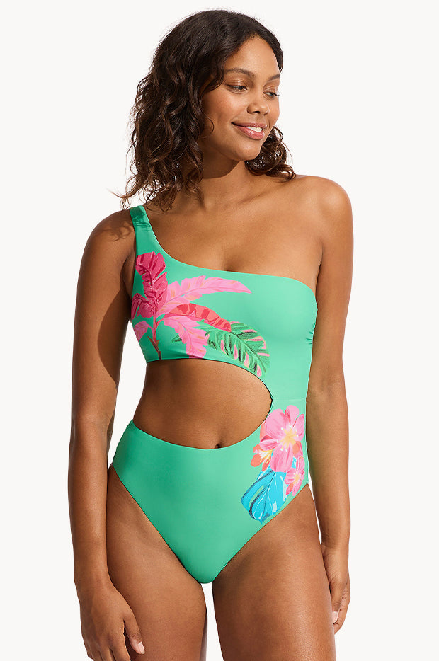 Womens Swimsuits One Shoulder Swimsuit Cut Out Seafolly Tropica One Shoulder Cut Out One Piece Jade