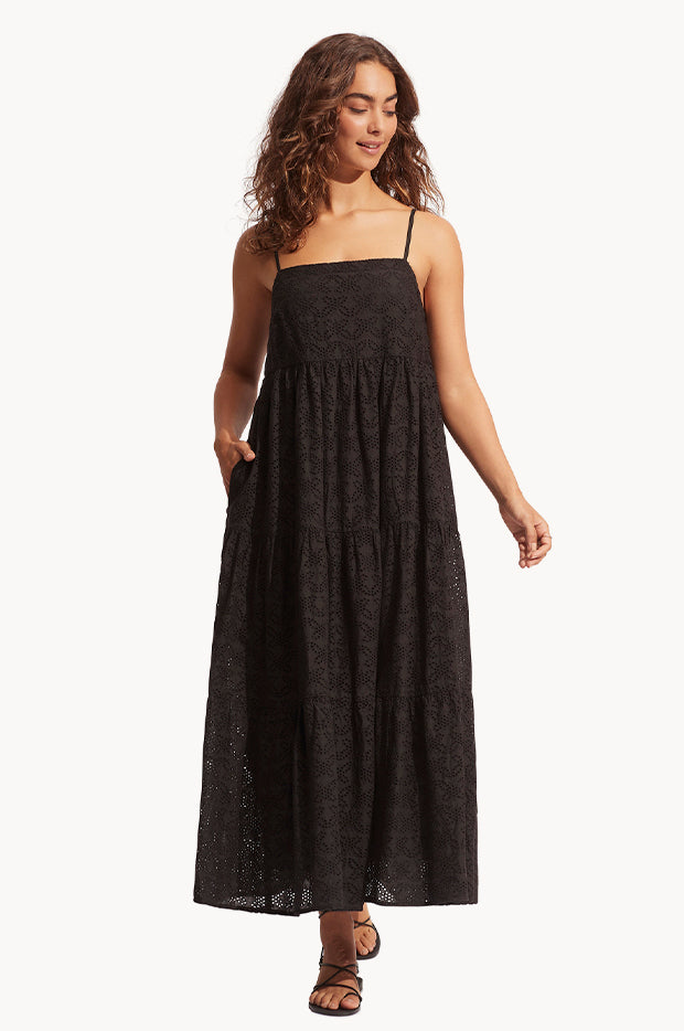 Embroidery Tiered Dress XS BLACK Embroidery Tiered Dress XS BLACK