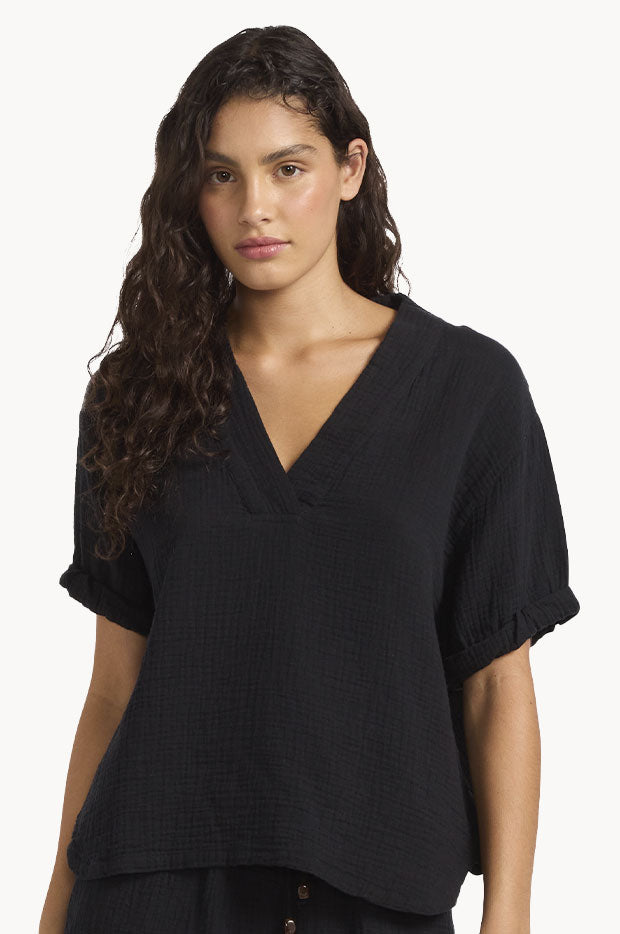 Double Gauze V Neck Top