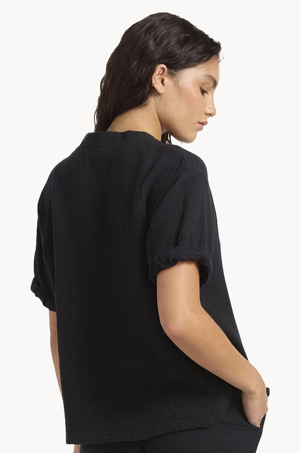Double Gauze V Neck Top
