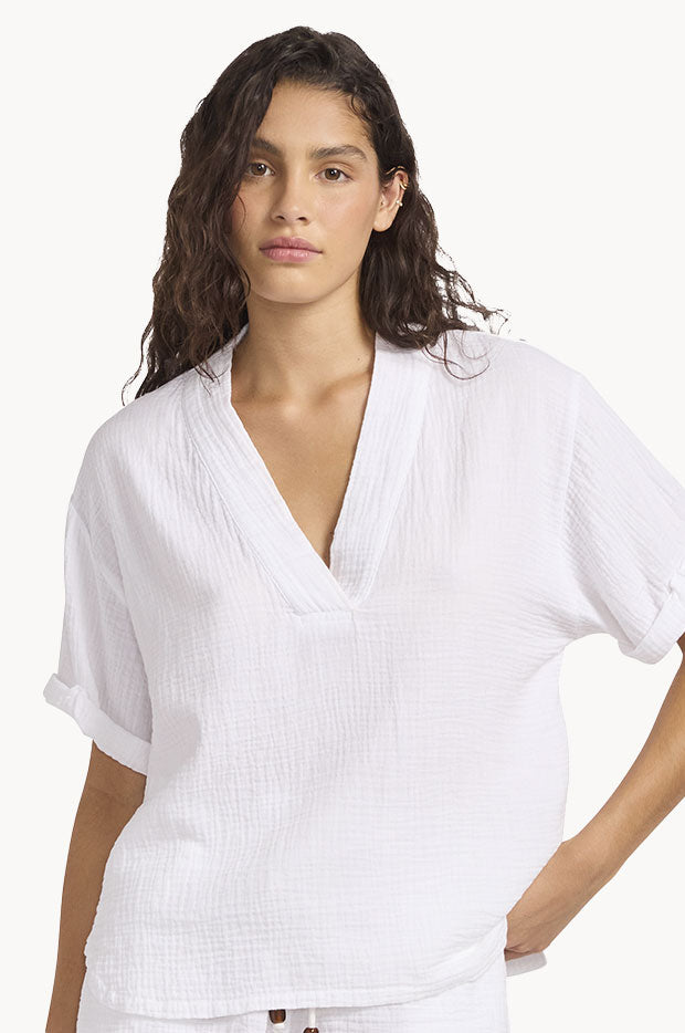 Double Gauze V Neck Top