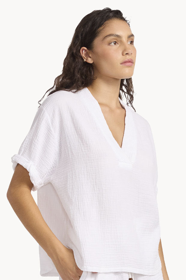 Double Gauze V Neck Top