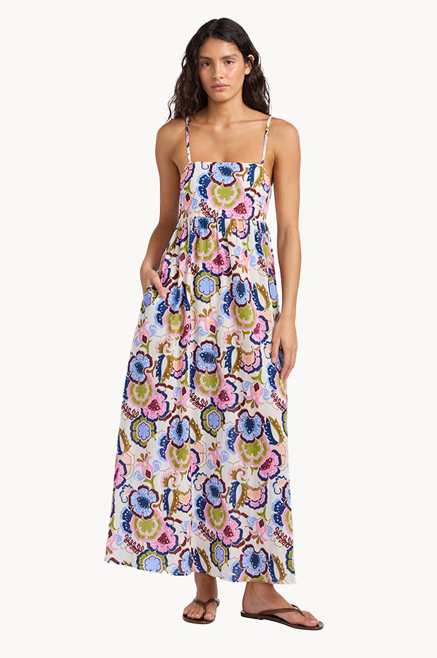 Sea Blossom Gathered Midi Dress