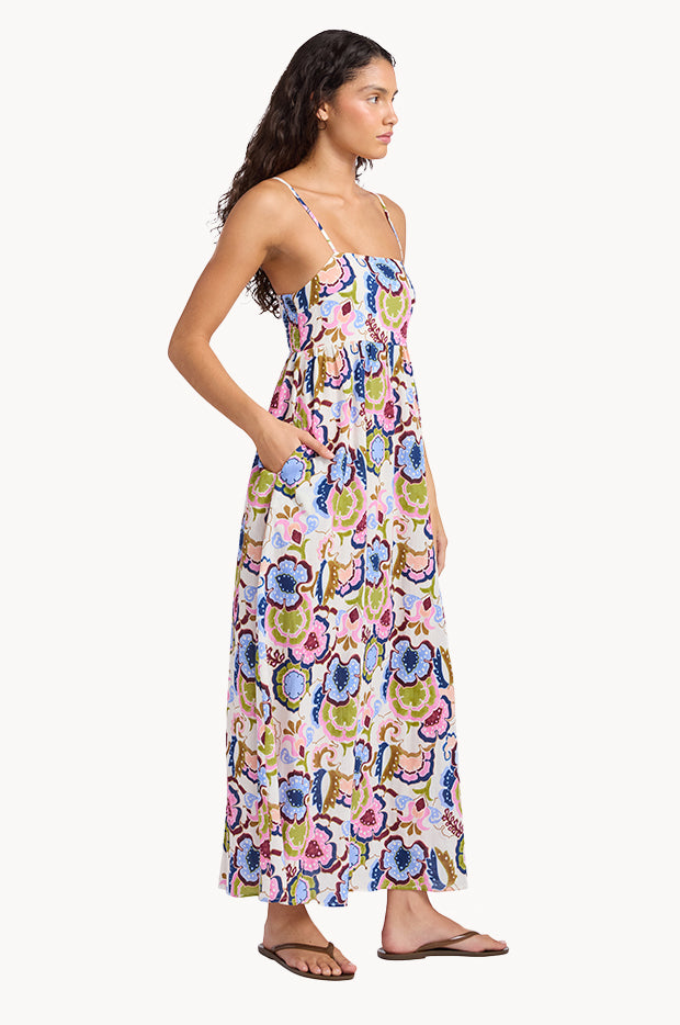 Sea Blossom Gathered Midi Dress