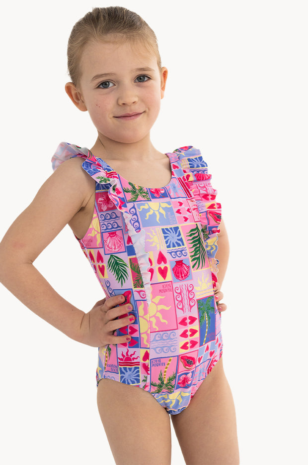 Girls Rainbow Beach Frill One Piece