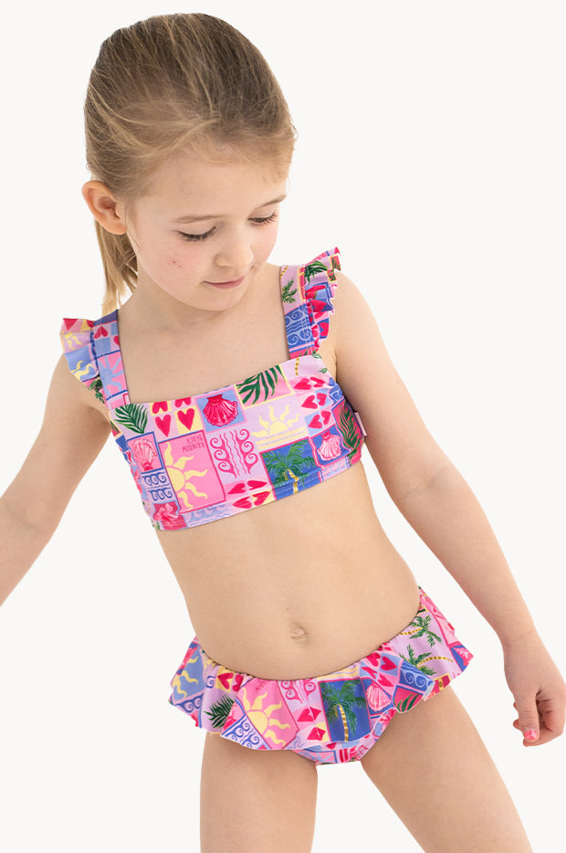 Girls Rainbow Beach Frill Crop Set