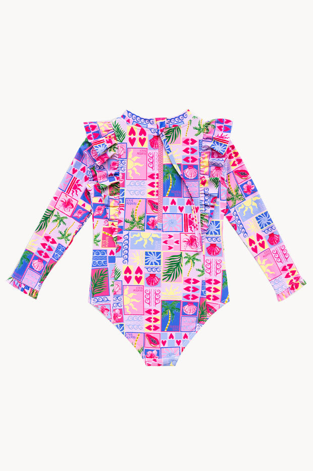 Girls Rainbow Beach Frill Sunsuit